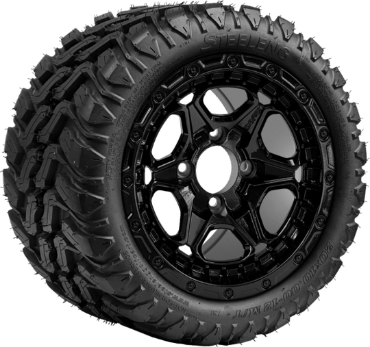 SGC 12 " Grizzly Glossy Black Wheel - Aluminum Alloy / STEELENG 20 "x10 "-12 " Mud Terrain Tire Tires Combo - Set of 4
