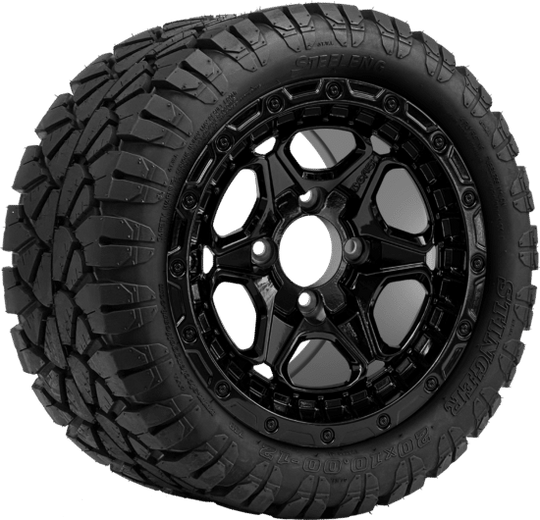 SGC 12 " Grizzly Glossy Black Wheel - Aluminum Alloy / STEELENG 20 "x10 "-12 " STINGER All Terrain Tire DOT approved Tires Combo - Set of 4