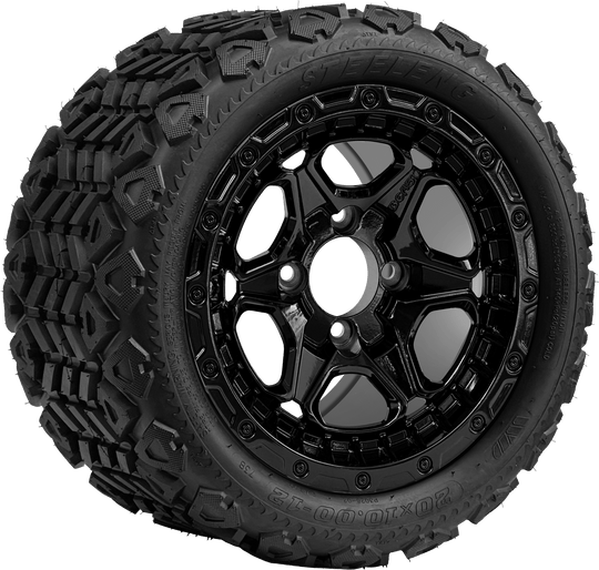 SGC 12 " Grizzly Glossy Black Wheel - Aluminum Alloy / STEELENG 20 "x10 "-12 " All Terrain Tire DOT approved Tires Combo - Set of 4