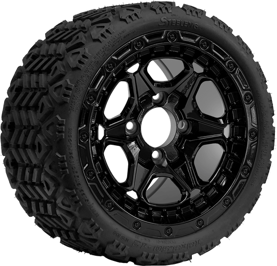 SGC 12 " Grizzly Glossy Black Wheel - Aluminum Alloy / STEELENG 18 "x8.5 "-12 " All-Terrain Tire DOT approved Tires Combo - Set of 4