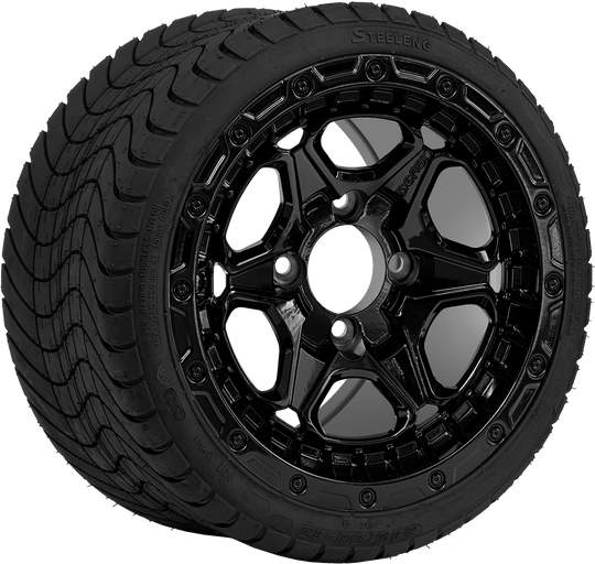 SGC 12 " Grizzly Glossy Black Wheel - Aluminum Alloy / STEELENG 215/40-12 Low Profile Tire DOT Approved Tires Combo - Set of 4