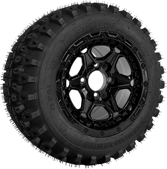SGC 12 " Grizzly Glossy Black Wheel - Aluminum Alloy / STEELENG 23 "x10.5 "-12 " QH All Terrain Tire Tires Combo - Set of 4