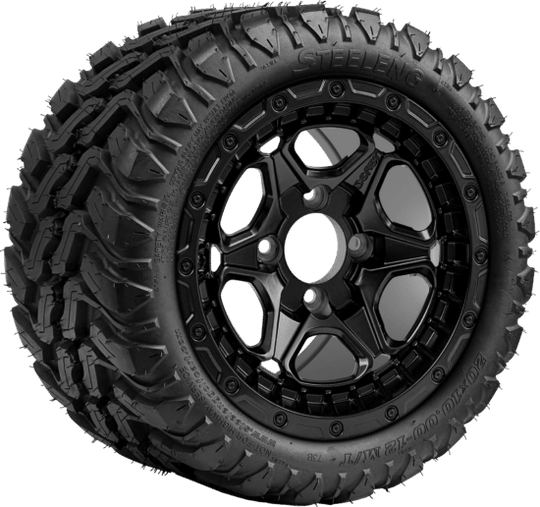 SGC 12 " Grizzly Matte Black Wheel - Aluminum Alloy / STEELENG 20 "x10 "-12 " Mud Terrain Tire Tires Combo - Set of 4