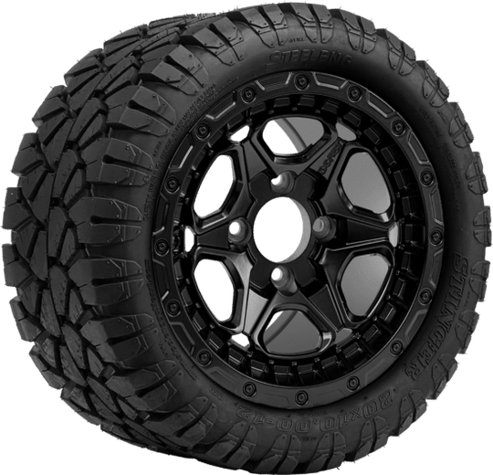 SGC 12 " Grizzly Matte Black Wheel - Aluminum Alloy / STEELENG 22 "x10.5 "-12 " STINGER All Terrain Tire DOT approved Tires Combo - Set of 4