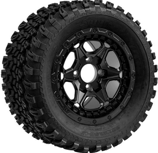 SGC 12 " Grizzly Matte Black Wheel - Aluminum Alloy / STEELENG 23 "x10.5 "-12 " All Terrain Tire Tires Combo - Set of 4