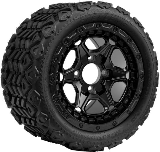 SGC 12 " Grizzly Matte Black Wheel - Aluminum Alloy / STEELENG 20 "x10 "-12 " All Terrain Tire DOT approved Tires Combo - Set of 4