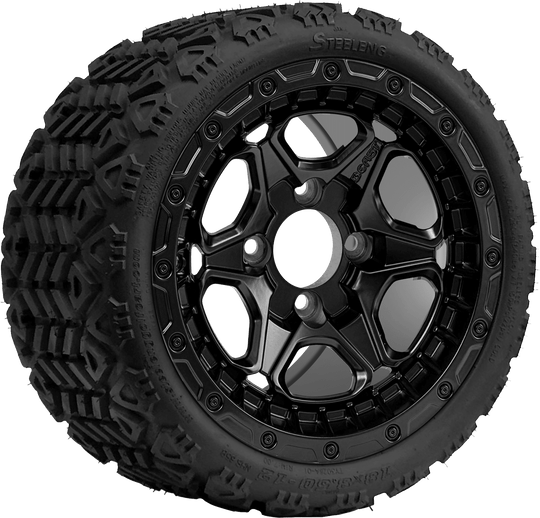 SGC 12 " Grizzly Matte Black Wheel - Aluminum Alloy / STEELENG 18 "x8.5 "-12 " All-Terrain Tire DOT approved Tires Combo - Set of 4