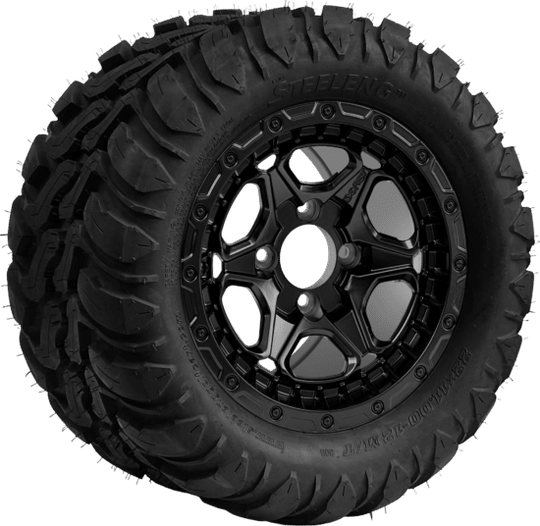 SGC 12 " Grizzly Matte Black Wheel - Aluminum Alloy / STEELENG 22 "x11 "-12 " Mud Terrain / All Terrain Tire DOT Approved Tires Combo - Set of 4