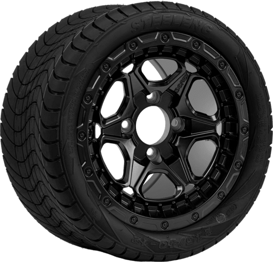 SGC 12 " Grizzly Matte Black Wheel - Aluminum Alloy / STEELENG 215/40-12 Low Profile Tire DOT Approved Tires Combo - Set of 4