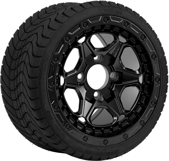 SGC 12 " Grizzly Matte Black Wheel - Aluminum Alloy / STEELENG 215/35-12 Low Profile Tire Tires Combo - Set of 4