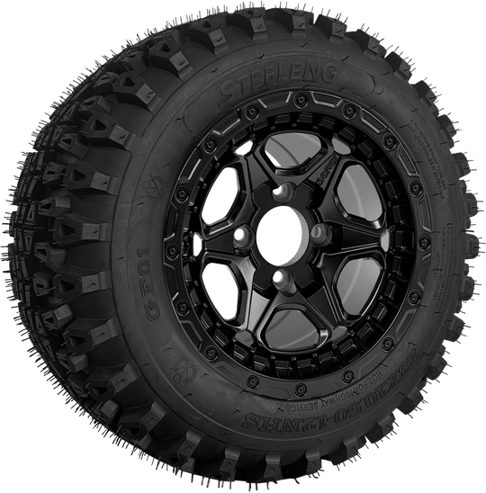 SGC 12 " Grizzly Matte Black Wheel - Aluminum Alloy / STEELENG 23 "x10.5 "-12 " QH All Terrain Tire Tires Combo - Set of 4