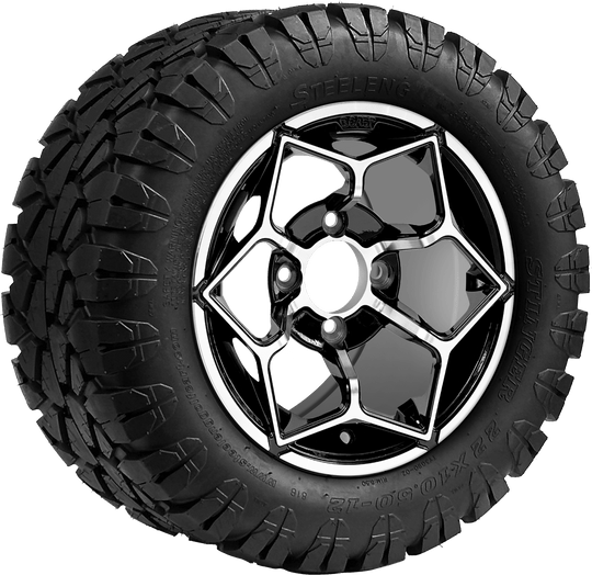 SGC 12 " Hammerhead Machined/Black Wheel - Aluminum Alloy / STEELENG 22 "x10.5 "-12 " STINGER All Terrain Tire DOT approved Tires Combo - Set of 4
