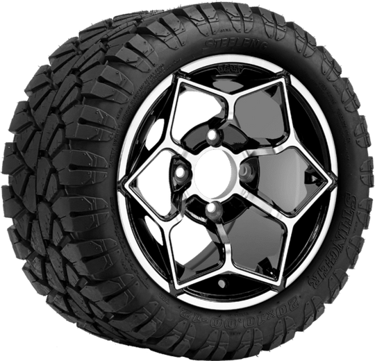 SGC 12 " Hammerhead Machined/Black Wheel - Aluminum Alloy / STEELENG 22 "x10.5 "-12 " STINGER All Terrain Tire DOT approved Tires Combo - Set of 4
