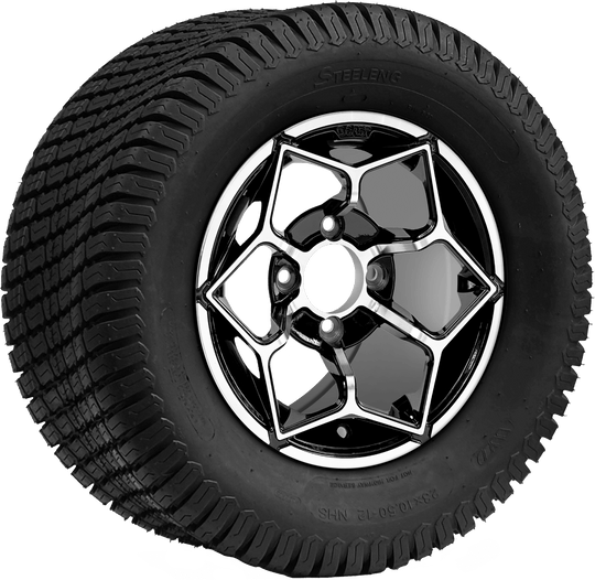 SGC 12 " Hammerhead Machined/Black Wheel - Aluminum Alloy / STEELENG 23 "x10.5 "-12 " Turf Tire Tires Combo - Set of 4