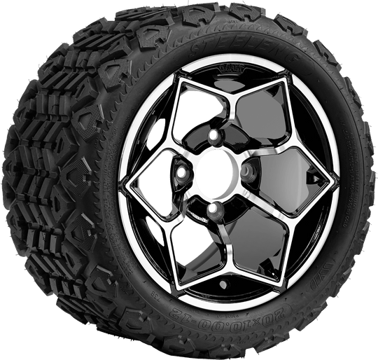SGC 12 " Hammerhead Machined/Black Wheel - Aluminum Alloy / STEELENG 20 "x10 "-12 " All Terrain Tire DOT approved Tires Combo - Set of 4