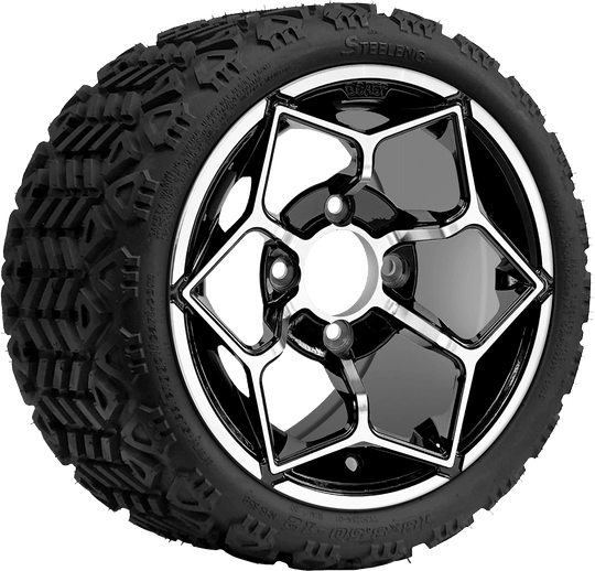 SGC 12 " Hammerhead Machined/Black Wheel - Aluminum Alloy / STEELENG 18 "x8.5 "-12 " All-Terrain Tire DOT approved Tires Combo - Set of 4