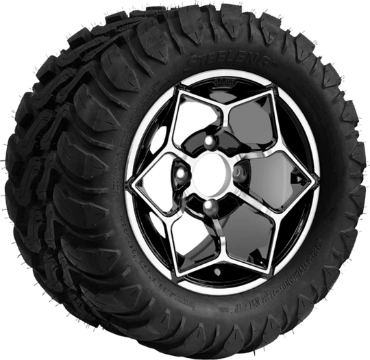 SGC 12 " Hammerhead Machined/Black Wheel - Aluminum Alloy/ STEELENG 22 "x11 "-12 " Mud Terrain / All Terrain Tire DOT Approved Tires Combo - Set of 4