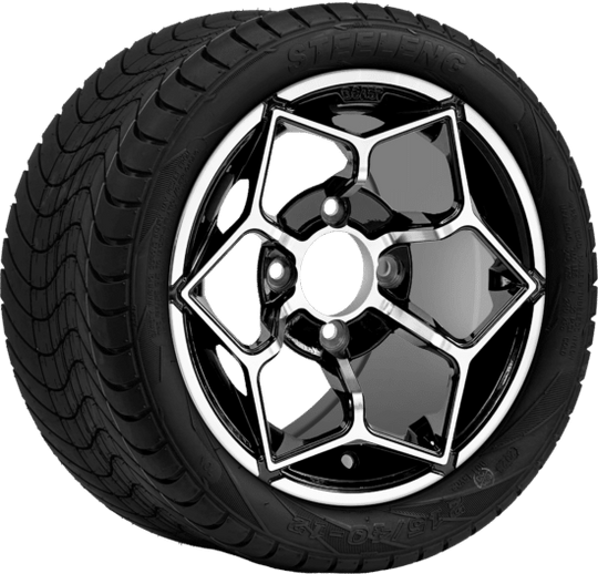 SGC 12 " Hammerhead Machined/Black Wheel - Aluminum Alloy / STEELENG 215/40-12 Low Profile Tire DOT Approved Tires Combo - Set of 4