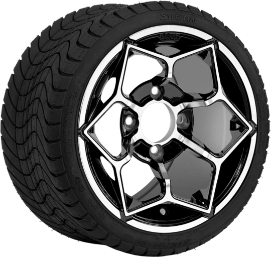 SGC 12 " Hammerhead Machined/Black Wheel - Aluminum Alloy / STEELENG 215/35-12 Low Profile Tire Tires Combo - Set of 4