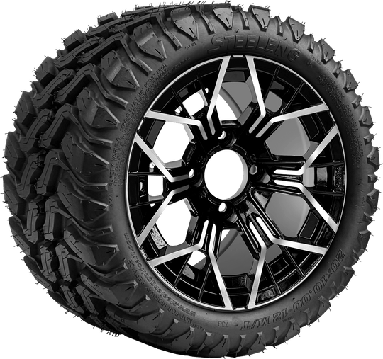 SGC 12 " Mantis Machined/Black Wheel - Aluminum Alloy / STEELENG 20 "x10 "-12 " Mud Terrain Tire Tires Combo - Set of 4