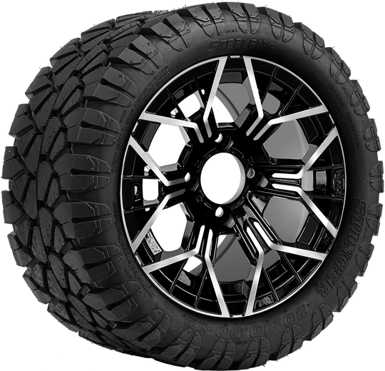 SGC 12 " Mantis Machined/Black Wheel - Aluminum Alloy / STEELENG 22 "x10.5 "-12 " STINGER All Terrain Tire DOT approved Tires Combo - Set of 4