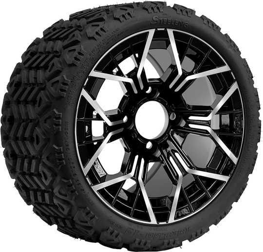 SGC 12 " Mantis Machined/Black Wheel - Aluminum Alloy / STEELENG 18 "x8.5 "-12 " All-Terrain Tire DOT approved Tires Combo - Set of 4