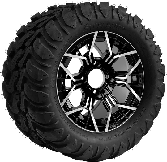 SGC 12 " Mantis Machined/Black Wheel - Aluminum Alloy/ STEELENG 22 "x11 "-12 " Mud Terrain / All Terrain Tire DOT Approved Tires Combo - Set of 4
