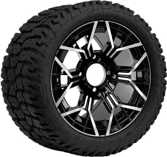 SGC 12 " Mantis Machined/Black Wheel - Aluminum Alloy /STEELENG 215/40-12 Hybrid Low Profile / All Terrain Tire DOT Approved Tires Combo - Set of 4