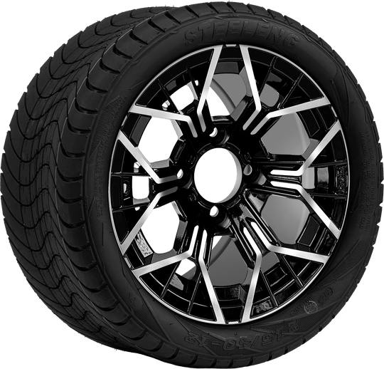 SGC 12 " Mantis Machined/Black Wheel - Aluminum Alloy / STEELENG 215/40-12 Low Profile Tire DOT Approved Tires Combo - Set of 4
