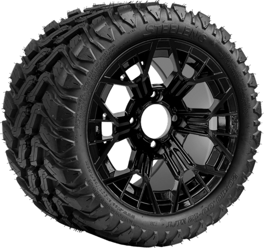 SGC 12 " Mantis Glossy Black Wheel - Aluminum Alloy / STEELENG 20 "x10 "-12 " Mud Terrain Tire Tires Combo - Set of 4