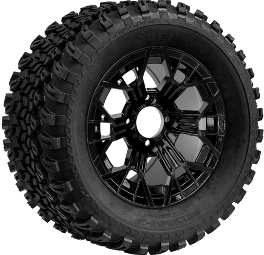 SGC 12 " Mantis Glossy Black Wheel - Aluminum Alloy / STEELENG 23 "x10.5 "-12 " All Terrain Tire Tires Combo - Set of 4