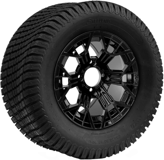 SGC 12 " Mantis Glossy Black Wheel - Aluminum Alloy / STEELENG 23 "x10.5 "-12 " Turf Tire Tires Combo - Set of 4