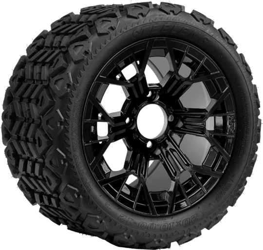 SGC 12 " Mantis Glossy Black Wheel - Aluminum Alloy / STEELENG 20 "x10 "-12 " All Terrain Tire DOT approved Tires Combo - Set of 4
