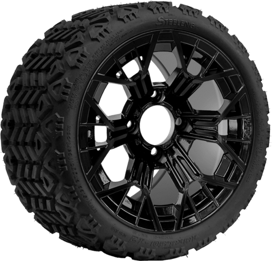 SGC 12 " Mantis Glossy Black Wheel - Aluminum Alloy / STEELENG 18 "x8.5 "-12 " All-Terrain Tire DOT approved Tires Combo - Set of 4