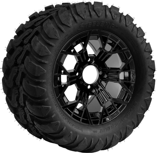 SGC 12 " Mantis Glossy Black Wheel - Aluminum Alloy / STEELENG 22 "x11 "-12 " Mud Terrain / All Terrain Tire DOT Approved Tires Combo - Set of 4