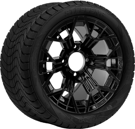 SGC 12 " Mantis Glossy Black Wheel - Aluminum Alloy / STEELENG 215/40-12 Low Profile Tire DOT Approved Tires Combo - Set of 4