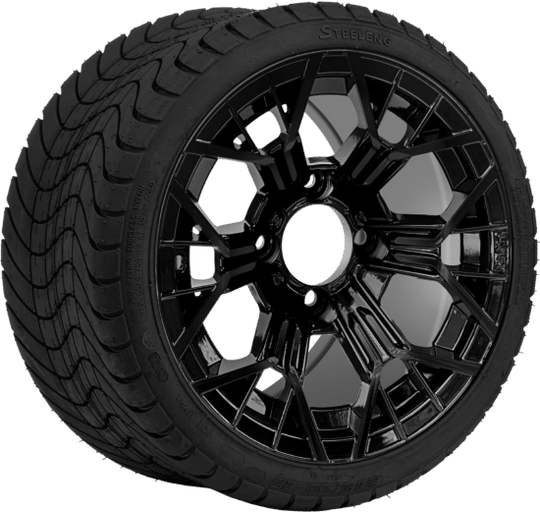 SGC 12 " Mantis Glossy Black Wheel - Aluminum Alloy / STEELENG 215/35-12 Low Profile Tire Tires Combo - Set of 4
