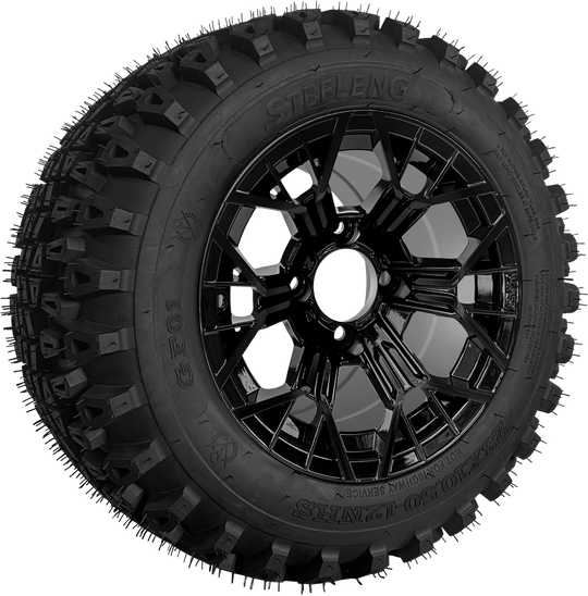SGC 12 " Mantis Glossy Black Wheel - Aluminum Alloy / STEELENG 23 "x10.5 "-12 " QH All Terrain Tire Tires Combo - Set of 4
