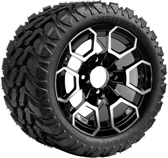 SGC 12 " Talon Machined/Black Wheel - Aluminum Alloy / STEELENG 20 "x10 "-12 " Mud Terrain Tire Tires Combo - Set of 4