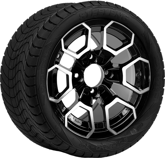 SGC 12 " Talon Machined/Black Wheel - Aluminum Alloy / STEELENG 215/40-12 Low Profile Tire DOT Approved Tires Combo - Set of 4