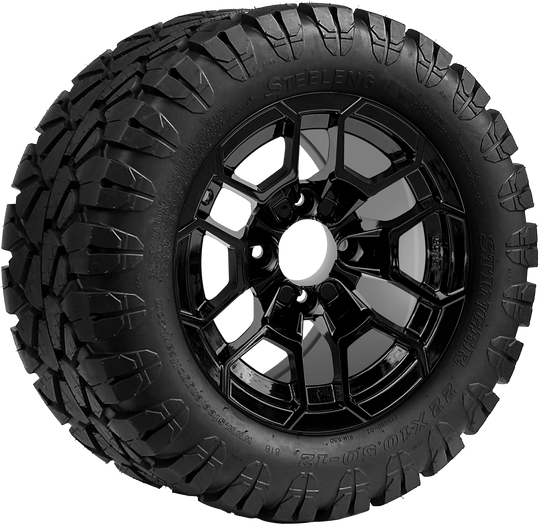 SGC 12 " Talon Glossy Black Wheel - Aluminum Alloy / STEELENG 22 "x10.5 "-12 " STINGER All Terrain Tire DOT approved Tires Combo - Set of 4