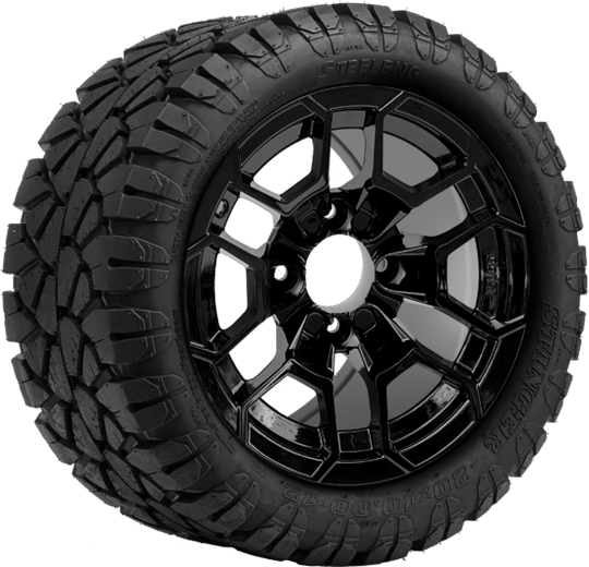 SGC 12 " Talon Glossy Black Wheel - Aluminum Alloy / STEELENG 20 "x10 "-12 " STINGER All Terrain Tire DOT approved Tires Combo - Set of 4