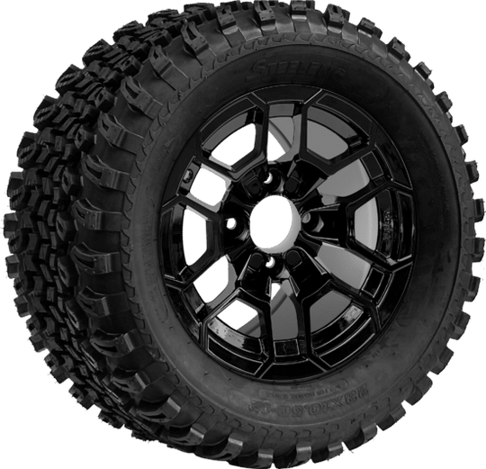 SGC 12 " Talon Glossy Black Wheel - Aluminum Alloy / STEELENG 23 "x10.5 "-12 " All Terrain Tire Tires Combo - Set of 4