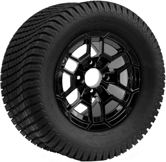 SGC 12 " Talon Glossy Black Wheel - Aluminum Alloy / STEELENG 23 "x10.5 "-12 " Turf Tire Tires Combo - Set of 4