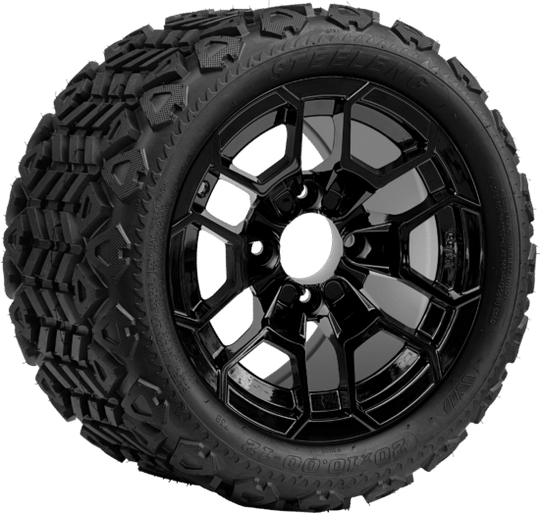 SGC 12 " Talon Glossy Black Wheel - Aluminum Alloy / STEELENG 20 "x10 "-12 " All Terrain Tire DOT approved Tires Combo - Set of 4