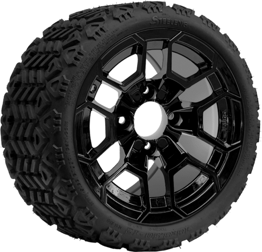 SGC 12 " Talon Glossy Black Wheel - Aluminum Alloy / STEELENG 18 "x8.5 "-12 " All-Terrain Tire DOT approved Tires Combo - Set of 4