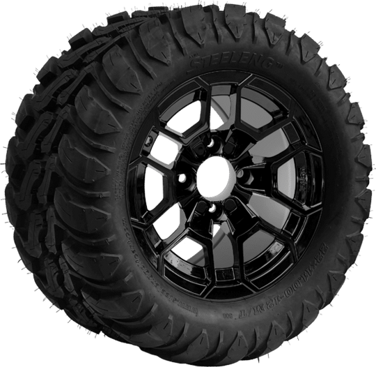 SGC 12 " Talon Glossy Black Wheel - Aluminum Alloy / STEELENG 22 "x11 "-12 " Mud Terrain / All Terrain Tire DOT Approved Tires Combo - Set of 4
