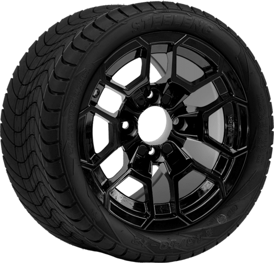SGC 12 " Talon Glossy Black Wheel - Aluminum Alloy / STEELENG 215/40-12 Low Profile Tire DOT Approved Tires Combo - Set of 4
