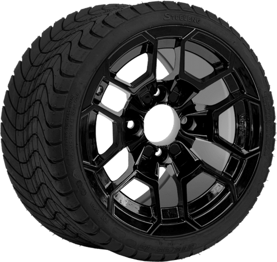 SGC 12 " Talon Glossy Black Wheel - Aluminum Alloy / STEELENG 215/35-12 Low Profile Tire Tires Combo - Set of 4