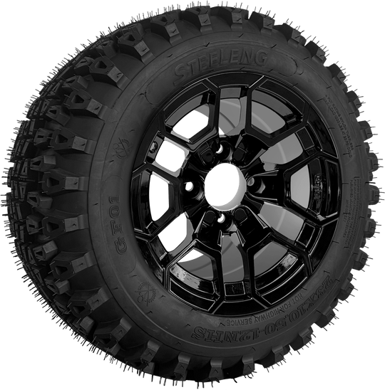 SGC 12 " Talon Glossy Black Wheel - Aluminum Alloy / STEELENG 23 "x10.5 "-12 " QH All Terrain Tire Tires Combo - Set of 4